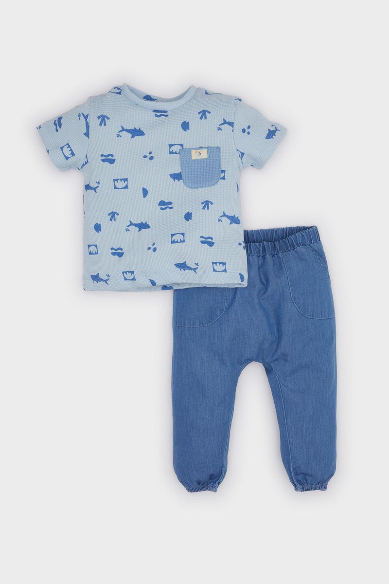 DeFacto Blue BabyBoy Baby Boy Printed T-Shirt Jeans 2 Piece Set Casual - Image 4